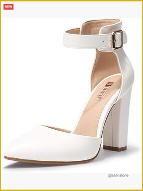 Women's 4" Chunky Heel Pumps Pointed Toe Ankle Strap Dress Wedding Shoes